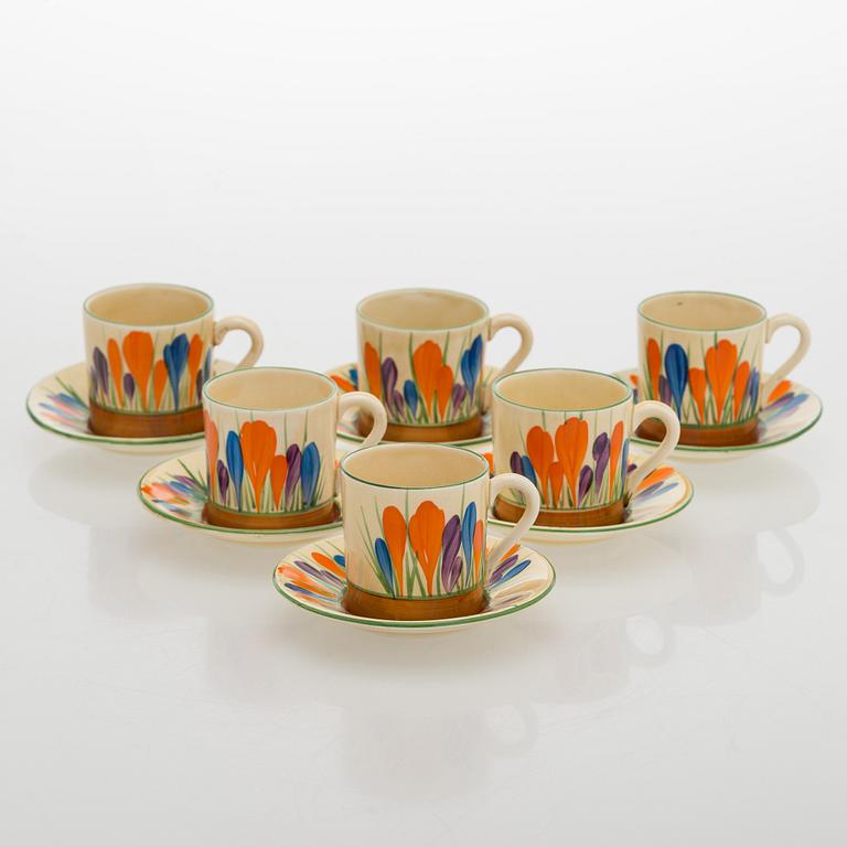 Clarice Cliff, 10-piece coffee service, stamped "Crocus", England.