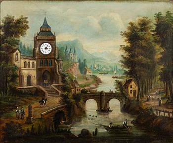 An oil painting with clockwork from around year 1900.