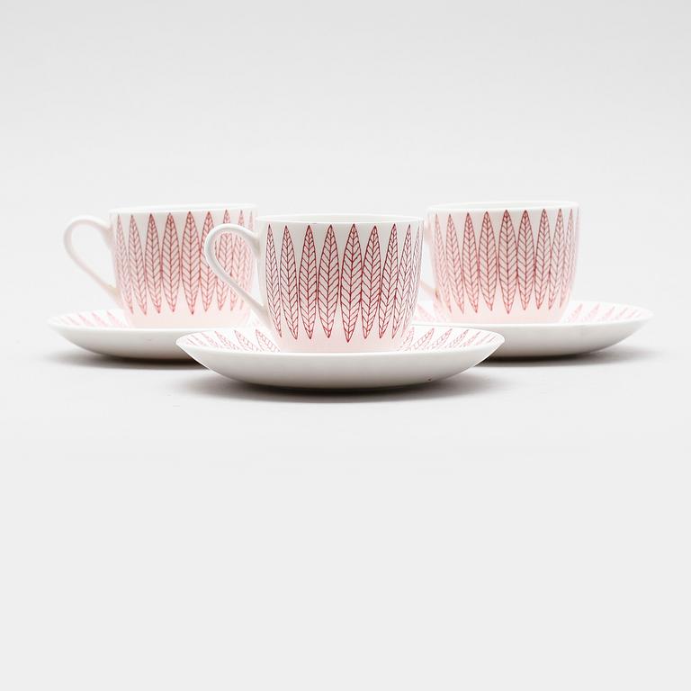 KAFFEKOPPAR MED FAT, 12 st, benporslin, "Salix", Stig Lindberg, Gustavsberg.