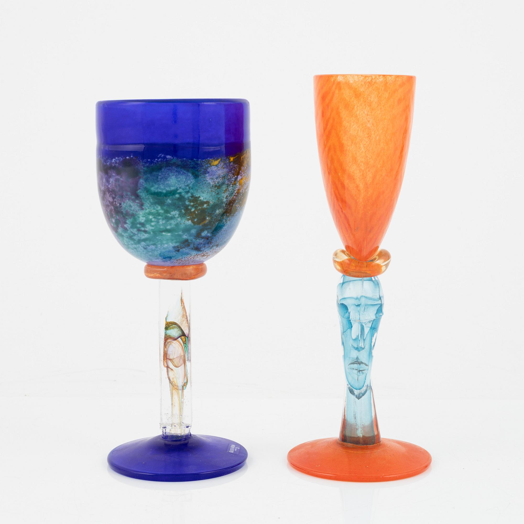 Kjell Engman, two glass cups, Kosta Boda.