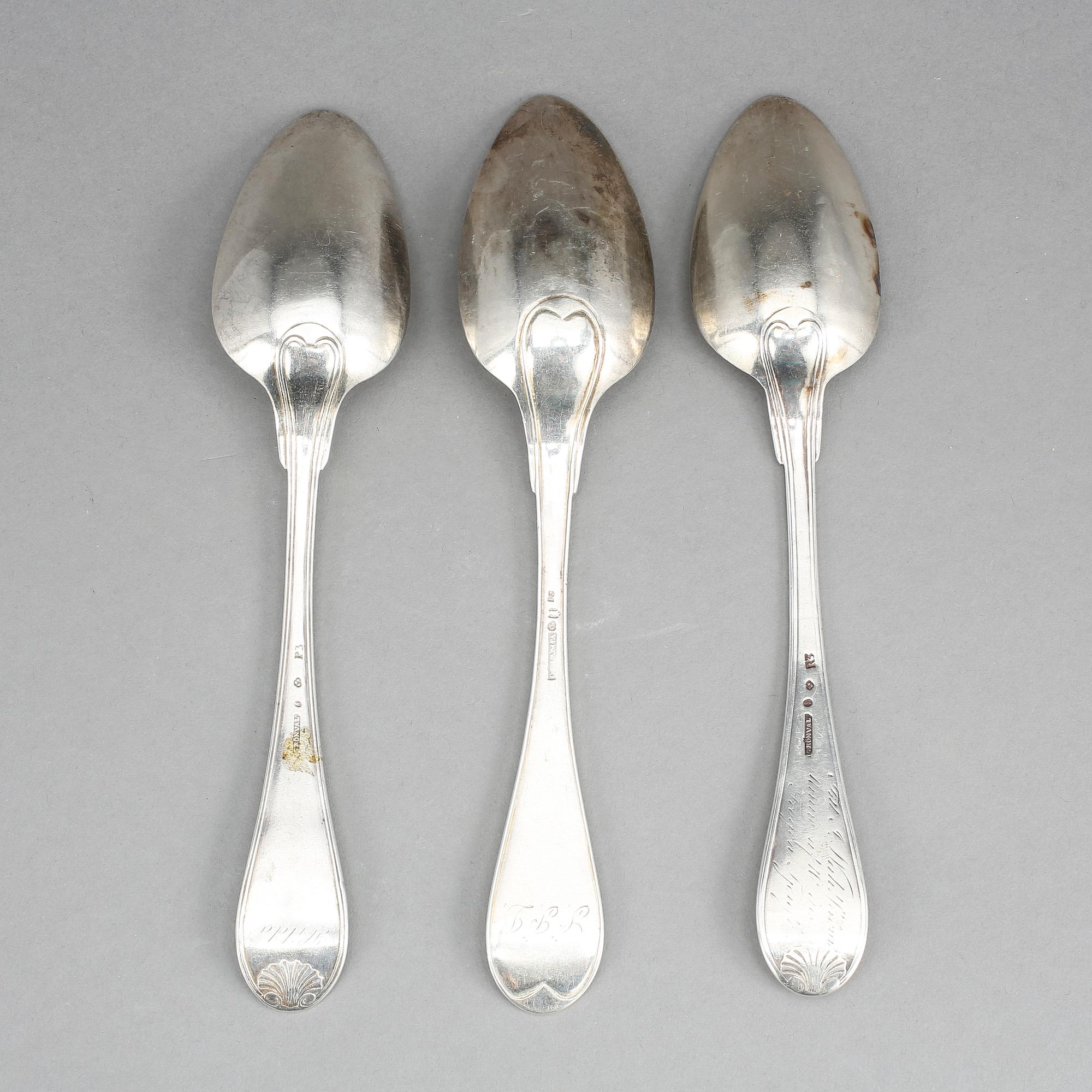 SKEDAR, 3 st, silver, Johan Petter Grönvall och Carl Petter Lampa, Stockholm 1821 och 1823.