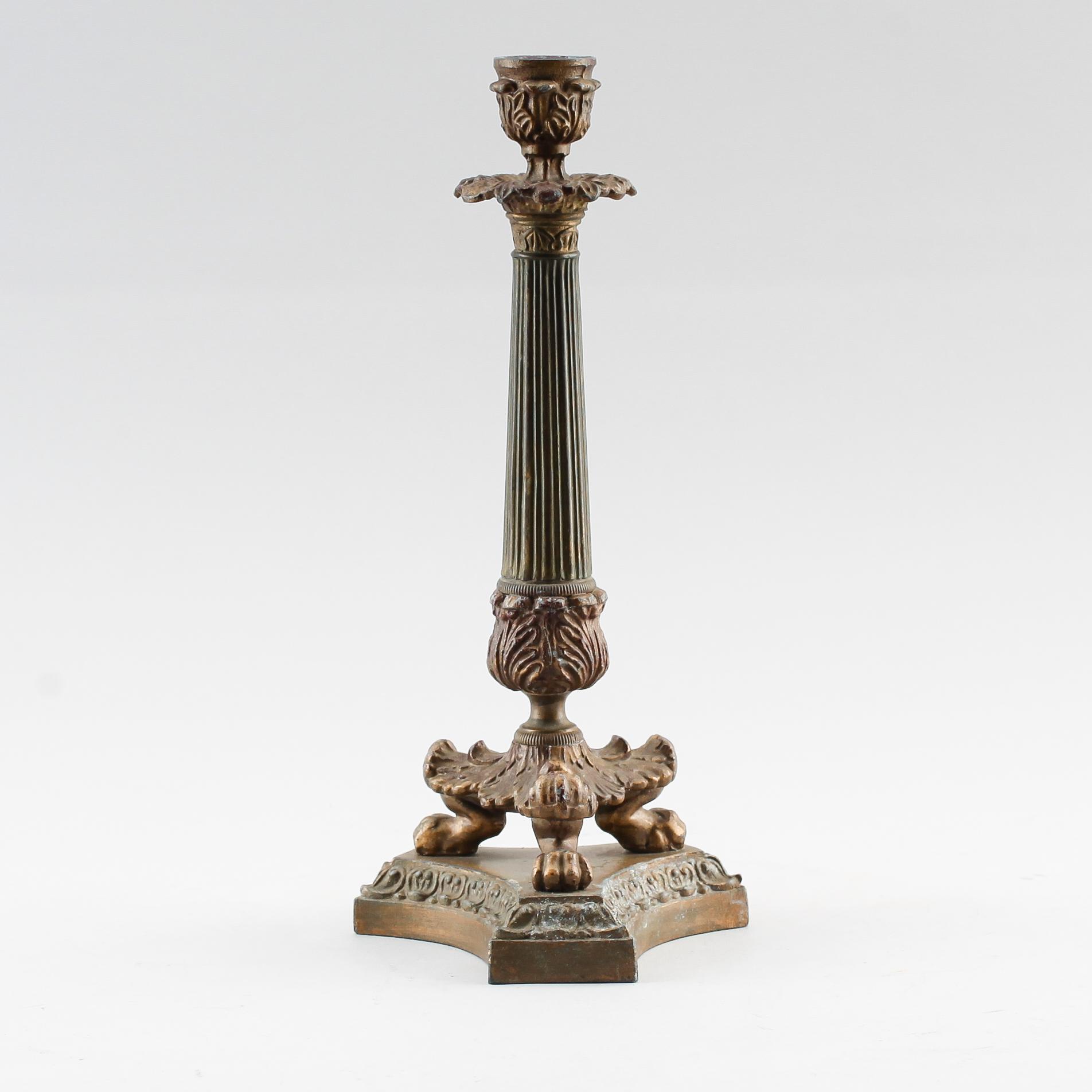 LJUSSTAKE, patinerad metall och mässing, senempire, 1800-talets första hälft.