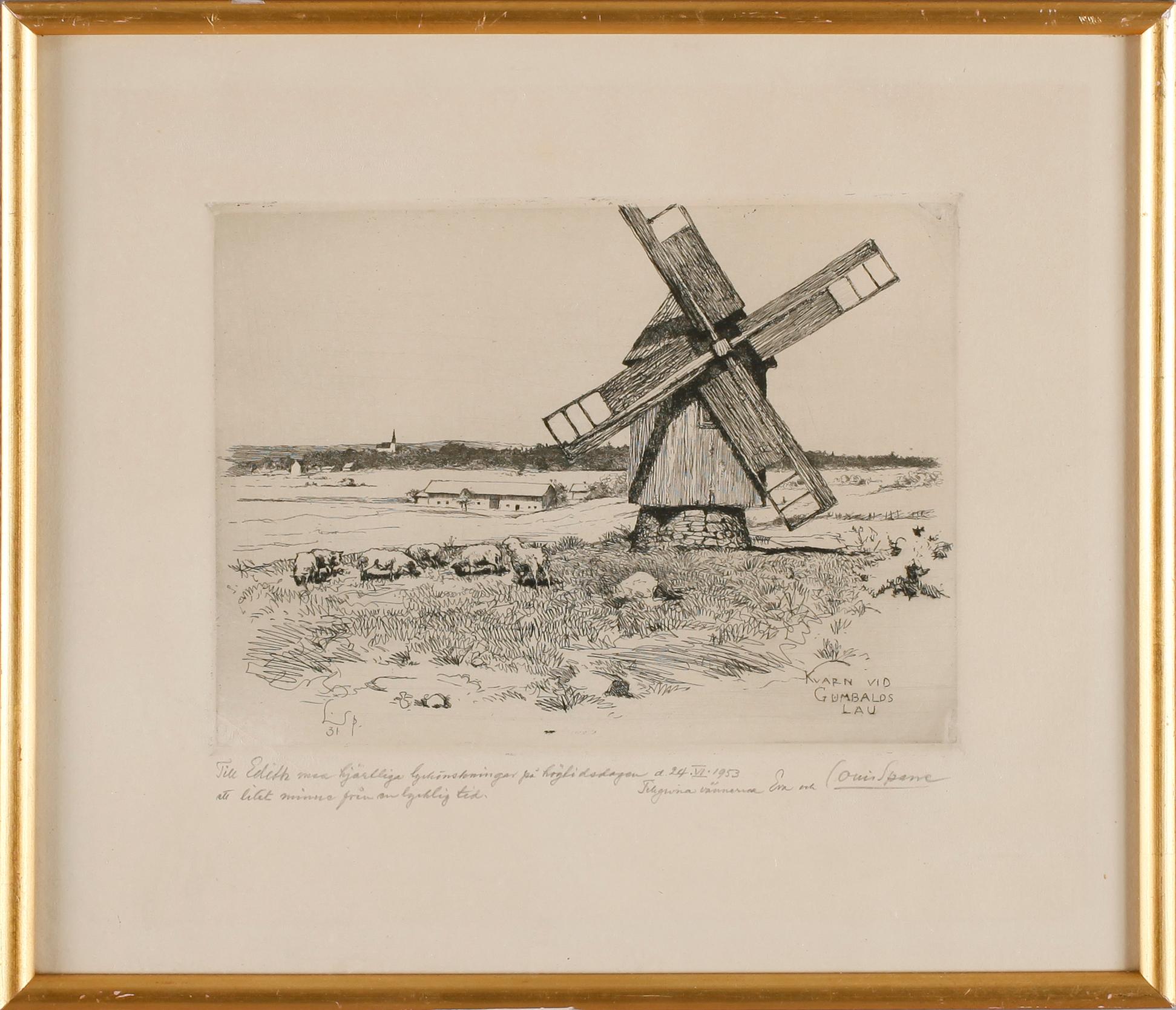 LOUIS SPARRE, etsning, signerad.