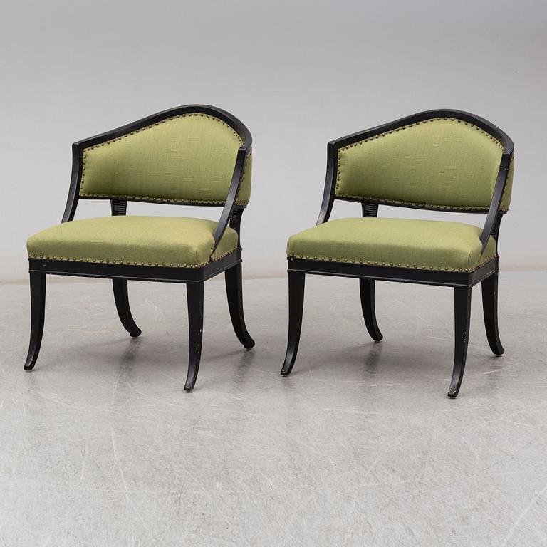 a pair of late gustavian armchairs from around 1800.