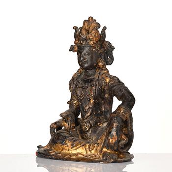 A cold gilt bronze figure of Avalokitshvara, Ming dynasty.