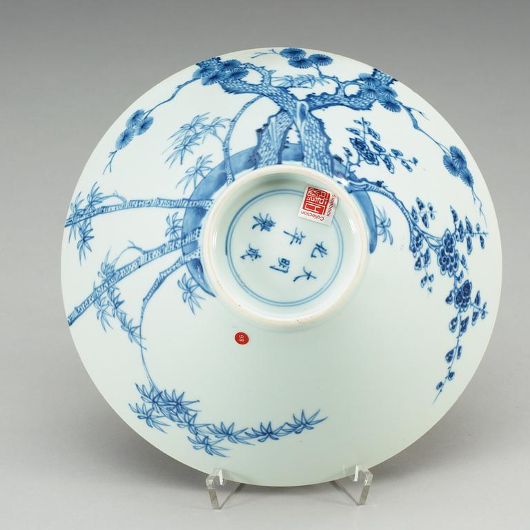 A blue and white bowl, Qing dynasty, 18th Century, with Chenghua six character mark.