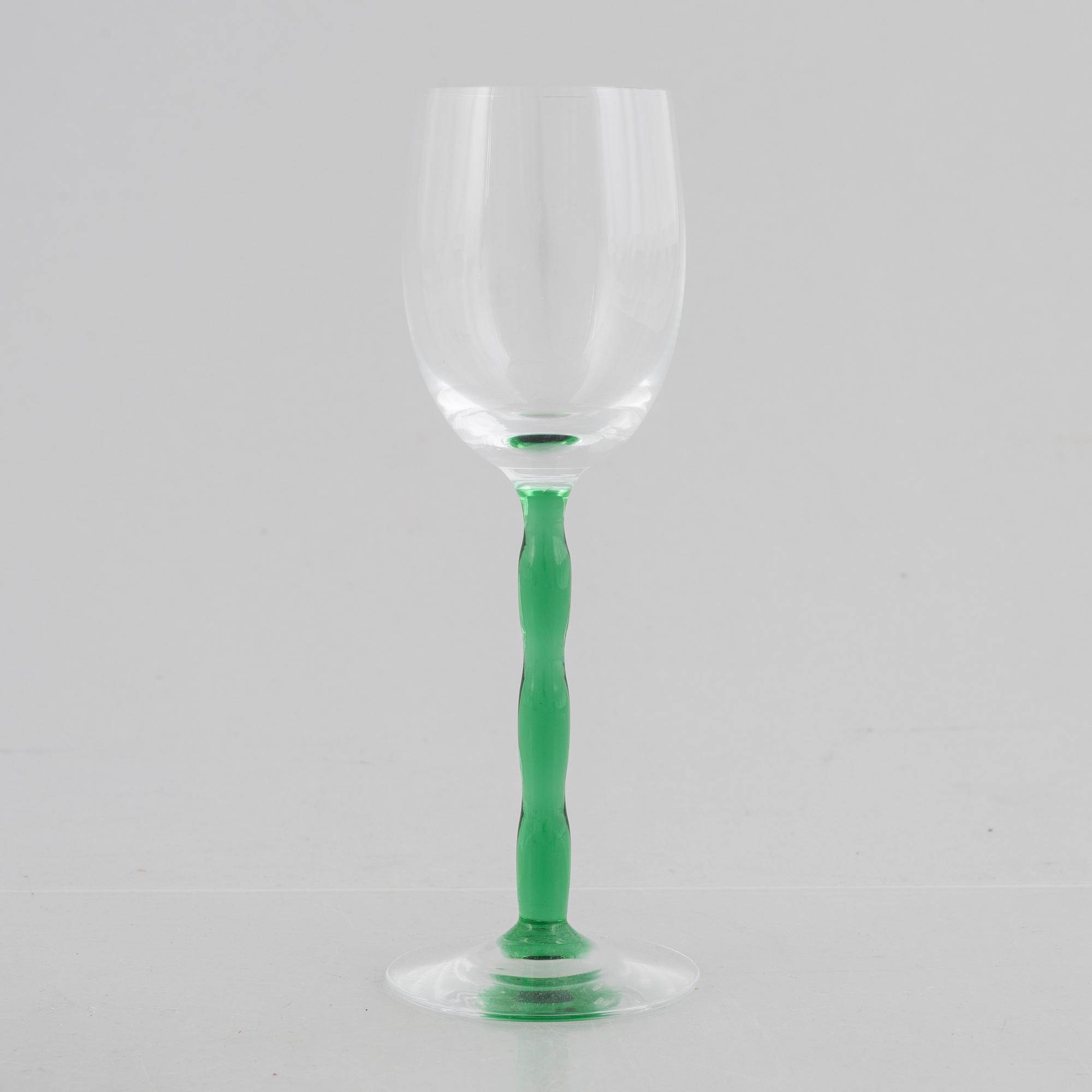 Gunnar Cyrén, seven "Nobel" red wine glasses and eleven white wine glasses, Orrefors, Sweden.