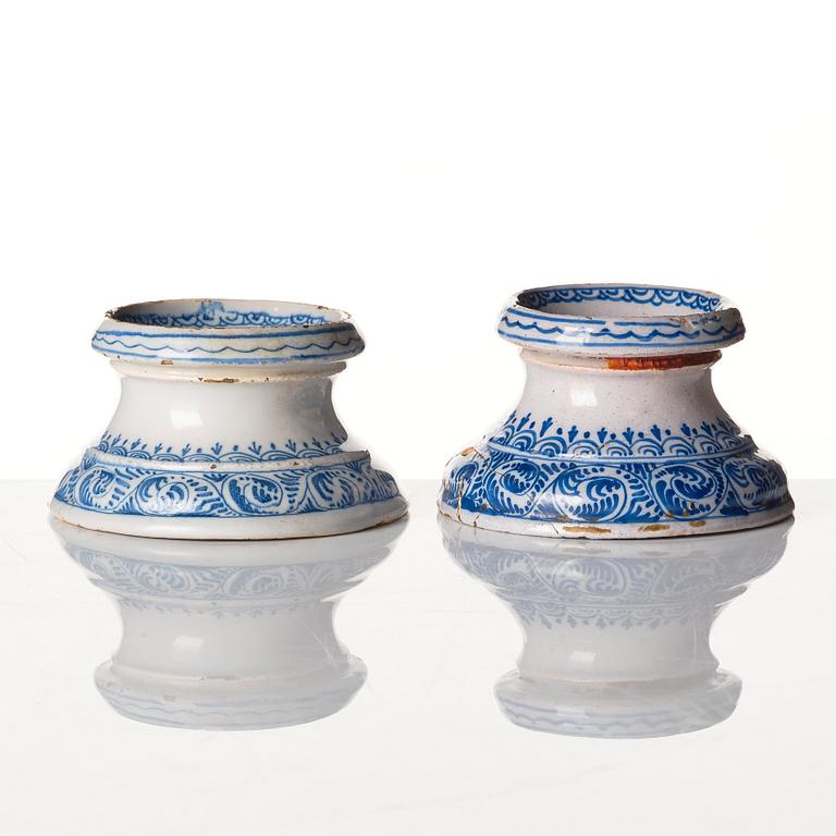 A pair of dutch faience salts, 18th Century.