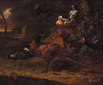 Melchior de Hondecoeter In the manner of the artist, Wild birds in a park landscape.