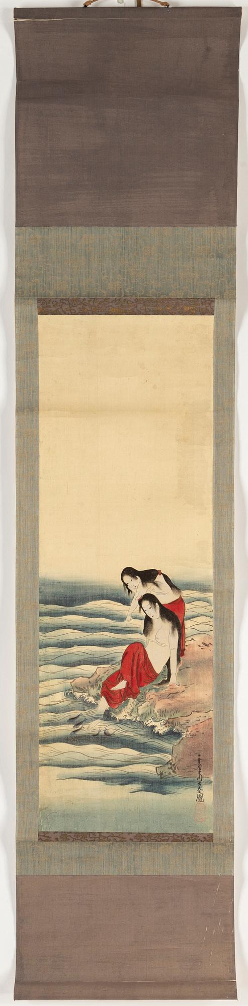 A group of three Japanese hanging scrolls, ink and colour on silk, 20th century.