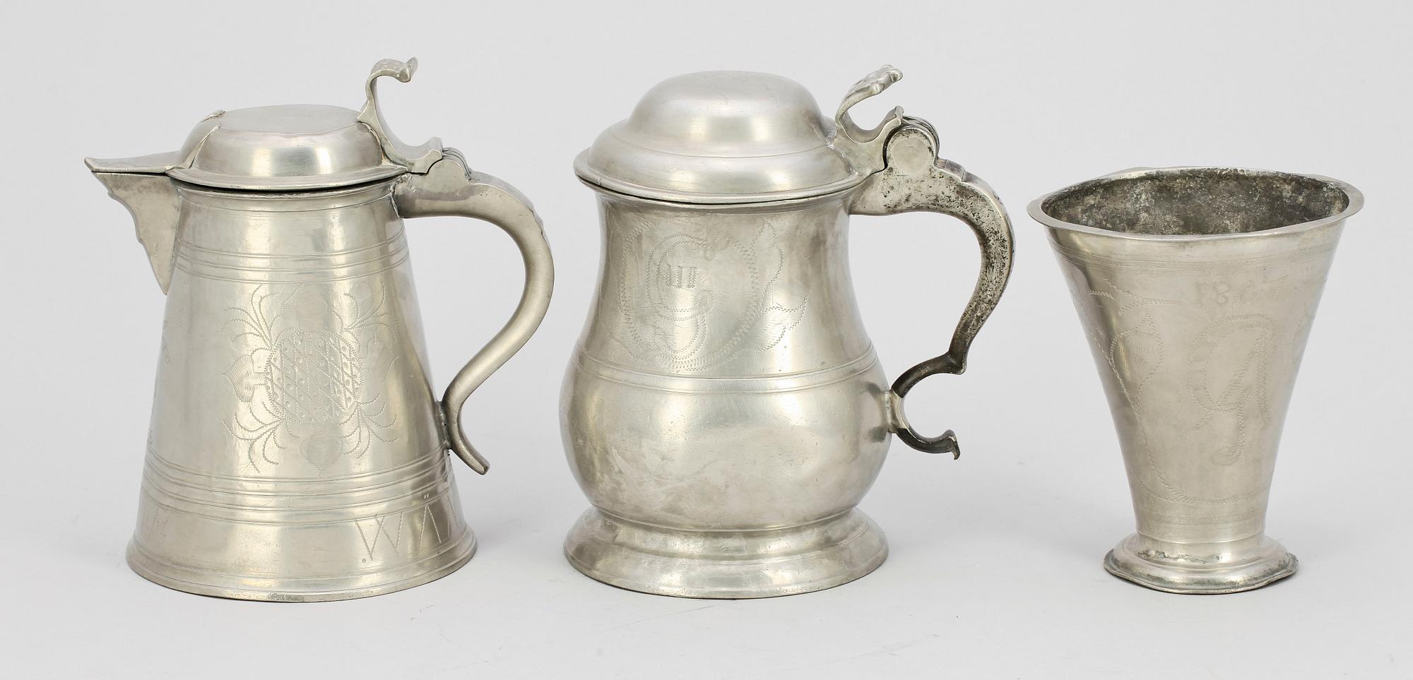 PARTI TENN, 3 delar, 1800-tal. Bla Jönköping.