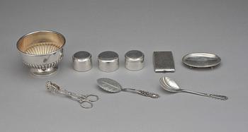 PARTI SILVER, 9 delar, svenska resp importstämplar, bla K A Andersson, Stockholm. Främst 1900-tal. Vikt ca 417 g.