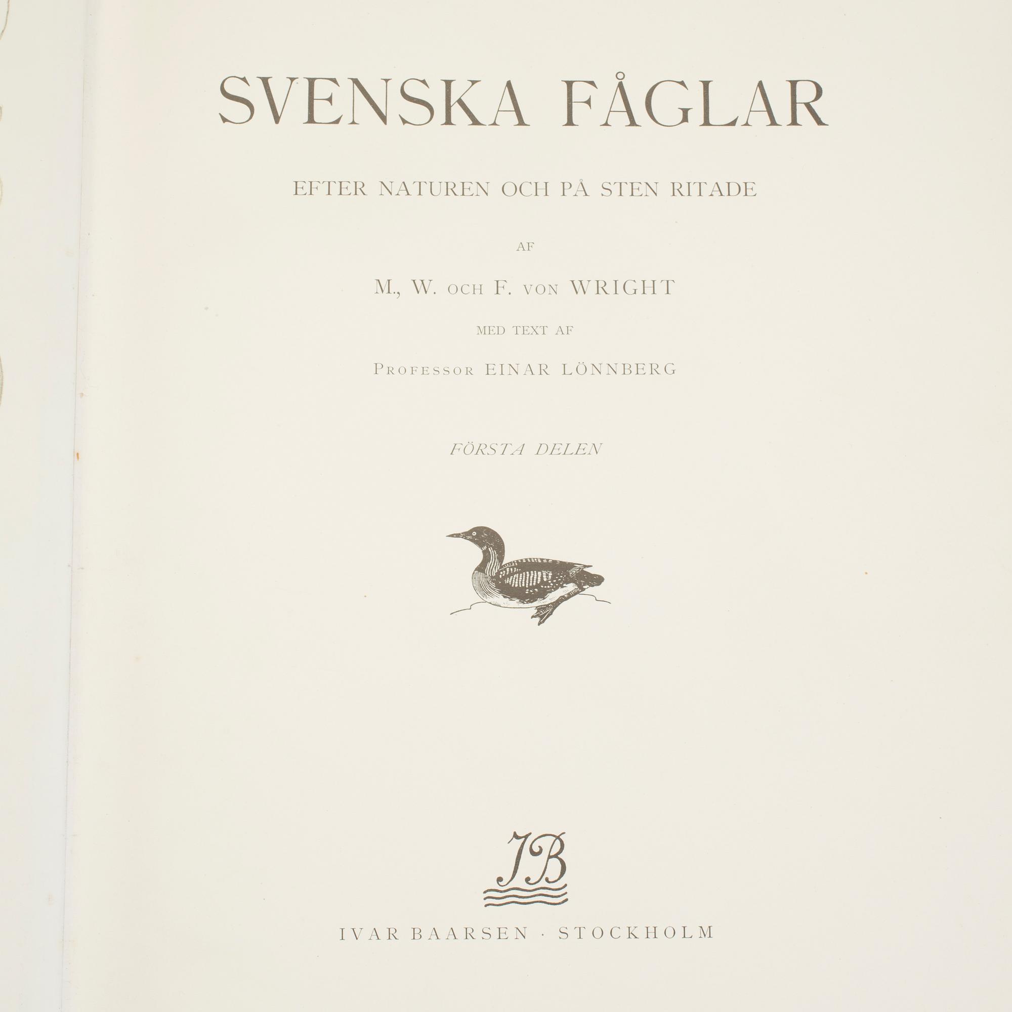 BRÖDERNA VON WRIGHT, 2 books, "Svenska fåglar", Stockholm, 1924.