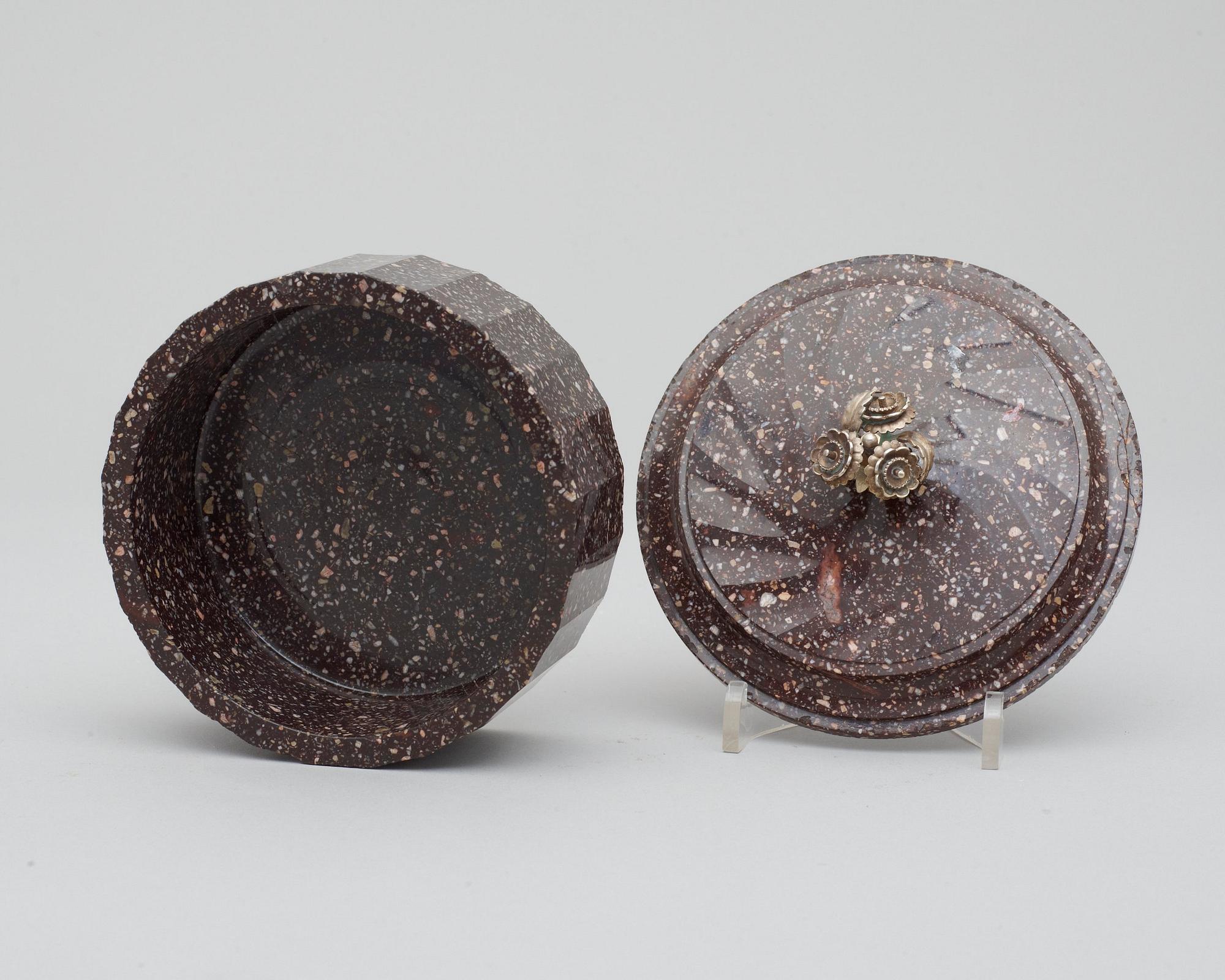 A Swedish Empire 19th century porphyry butter box.