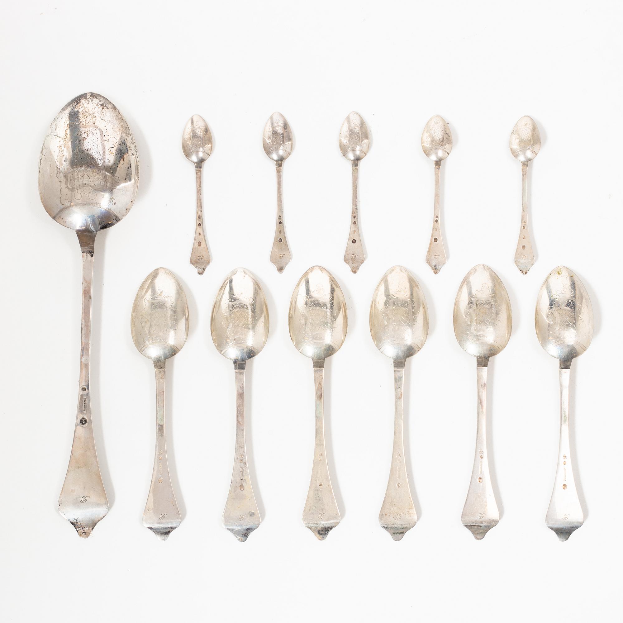 Bestick, 10 st, silver, Danmark 1912-13.