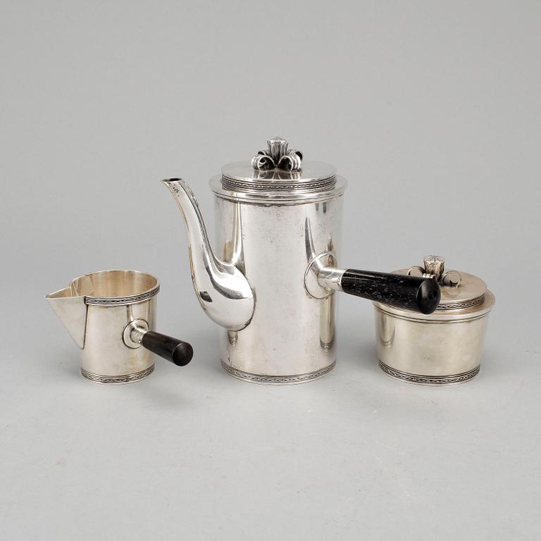 KAFFESERVIS, 3 delar, silver, CF Carlman, Stockholm 1948. Vikt 888 gr.