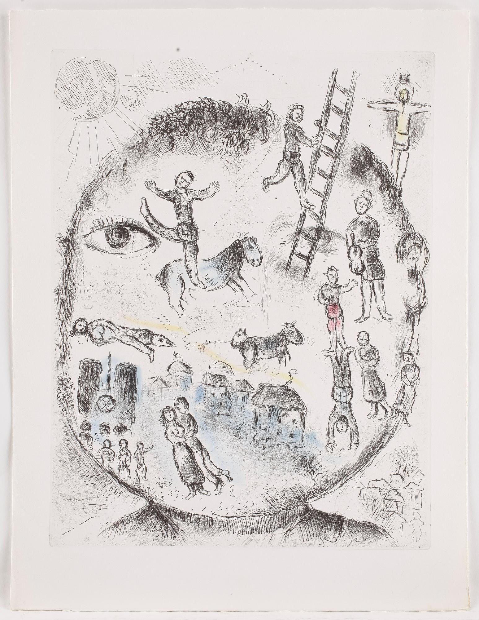 MARC CHAGALL, etsning med handkolorering, ej signerad.