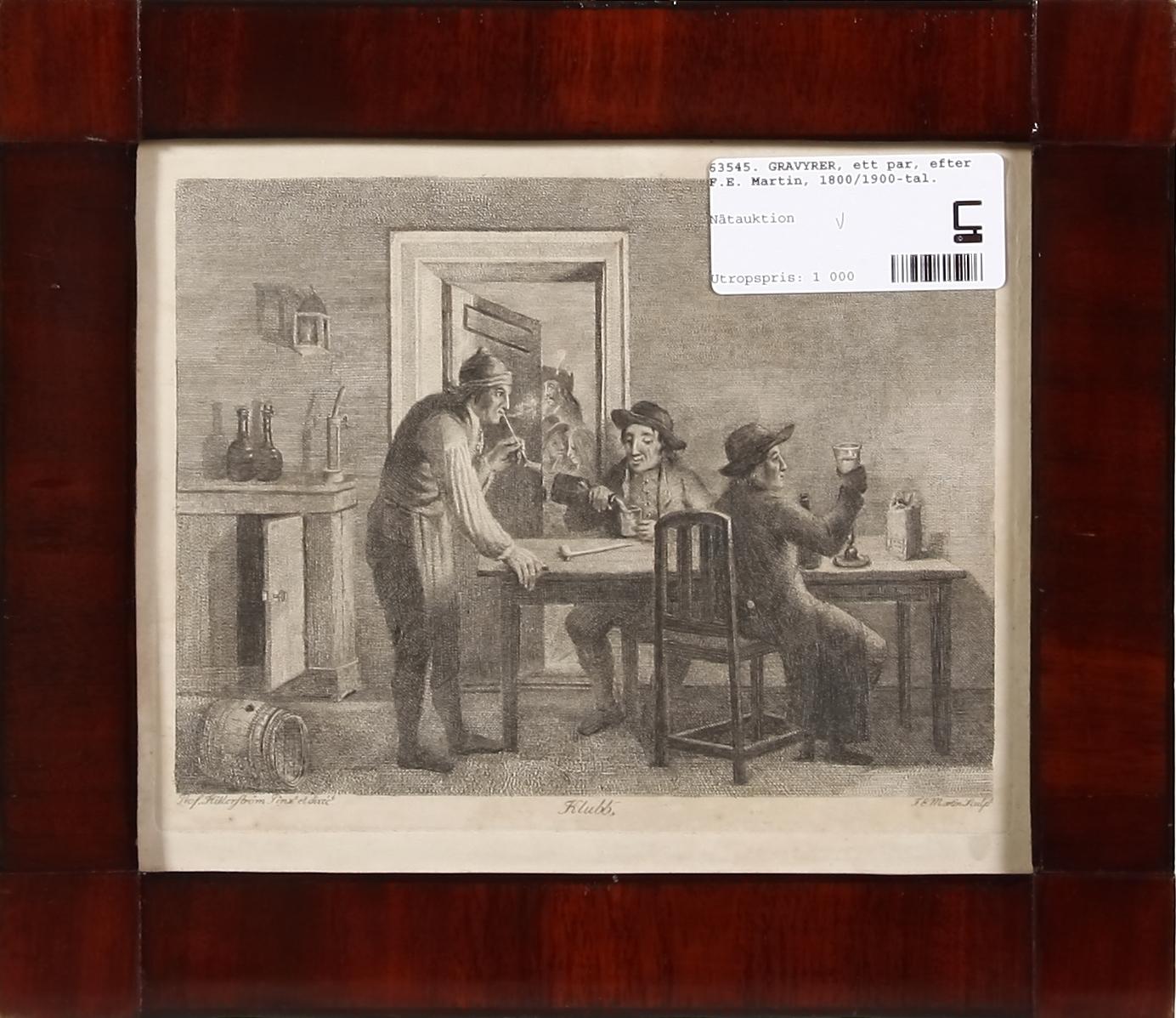GRAVYRER, ett par, efter J.E. Martin, 1800/1900-tal.