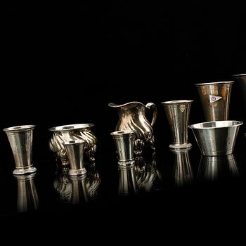 PARTI SILVER, 13 delar. Bl a GAB Stockholm 1895. Tot ca 620 g.
