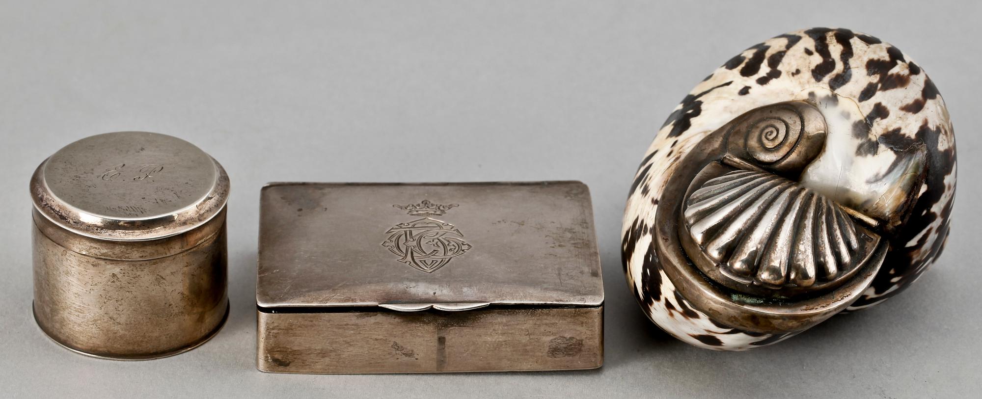 DOSOR, 3 st, silver, bla Gustaf Möllenborg, 1800-1900-tal.