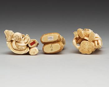 A set of three Japanese okimonos, Japan, early 20th Century.