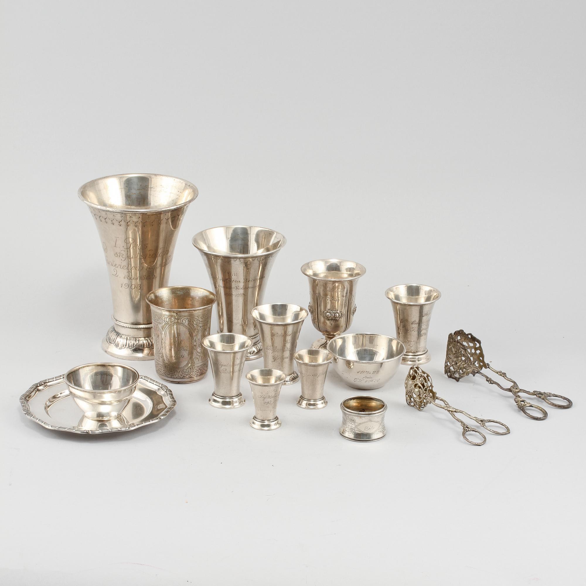 PARTI SILVER, 15 delar, 1800/1900-tal. Vikt 850 g.