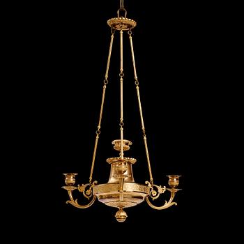 A Swedish Empire three-light hanging-lamp, first part of the 19th century.