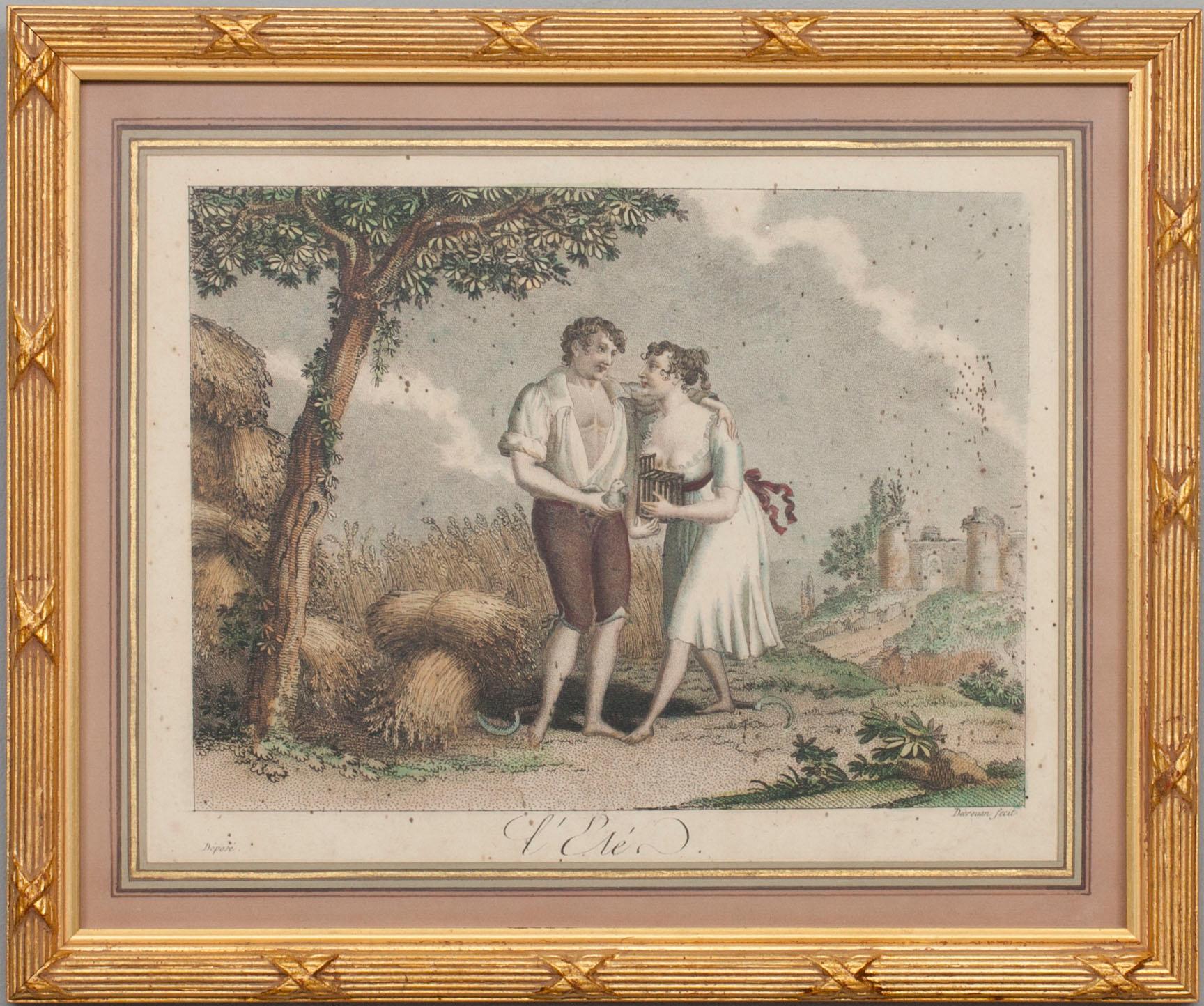 GRAVYRER, 4 st, kolorerade, Frankrike tidigt 1800-tal.