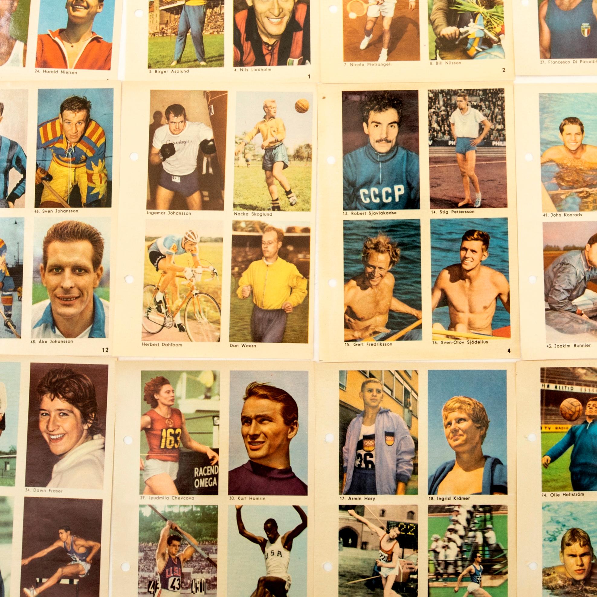 Idolkort, "Sportens stjärnor", bl a Cassius Clay, Nacka Skoglund mfl Hemmets Journal, 1960-tal.