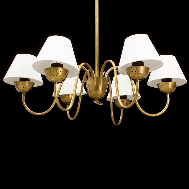 A pair of 1940's brass ceiling lights,