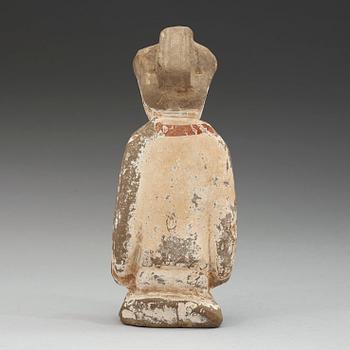 A painted pottery figure of a female attendant, Han dynasty (206 BC - AD 220).