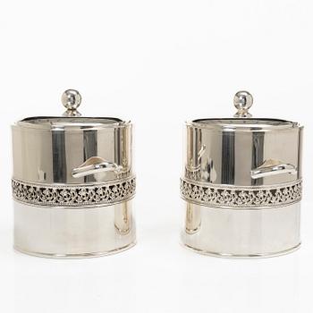 Ice buckets with lids, a pair, silver-plated, Mazzucconi Firenze, Italy.