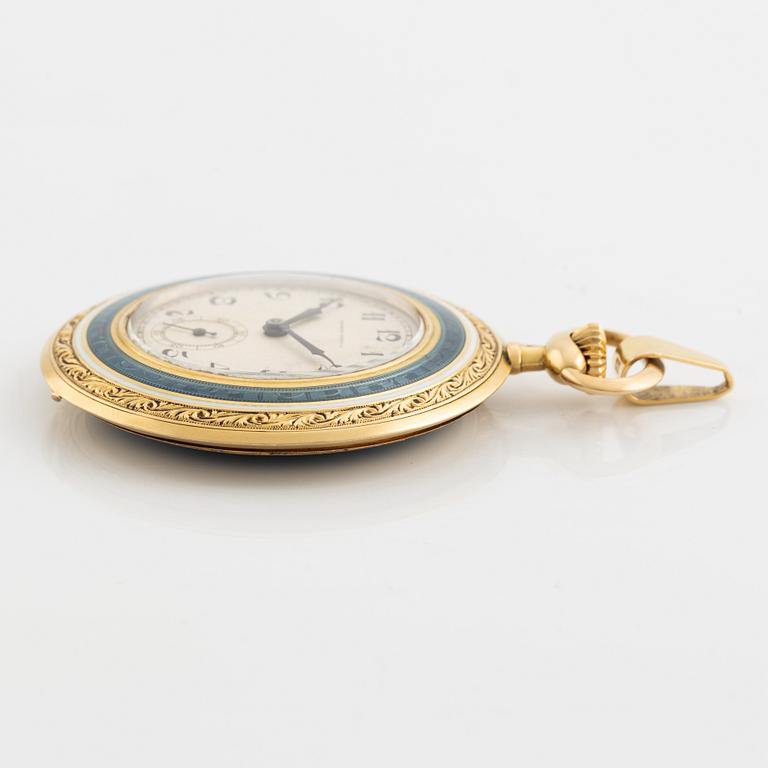 Tavannes Watch Co, Trusty, 18K gold/enamel, pocket watch, 47 mm.