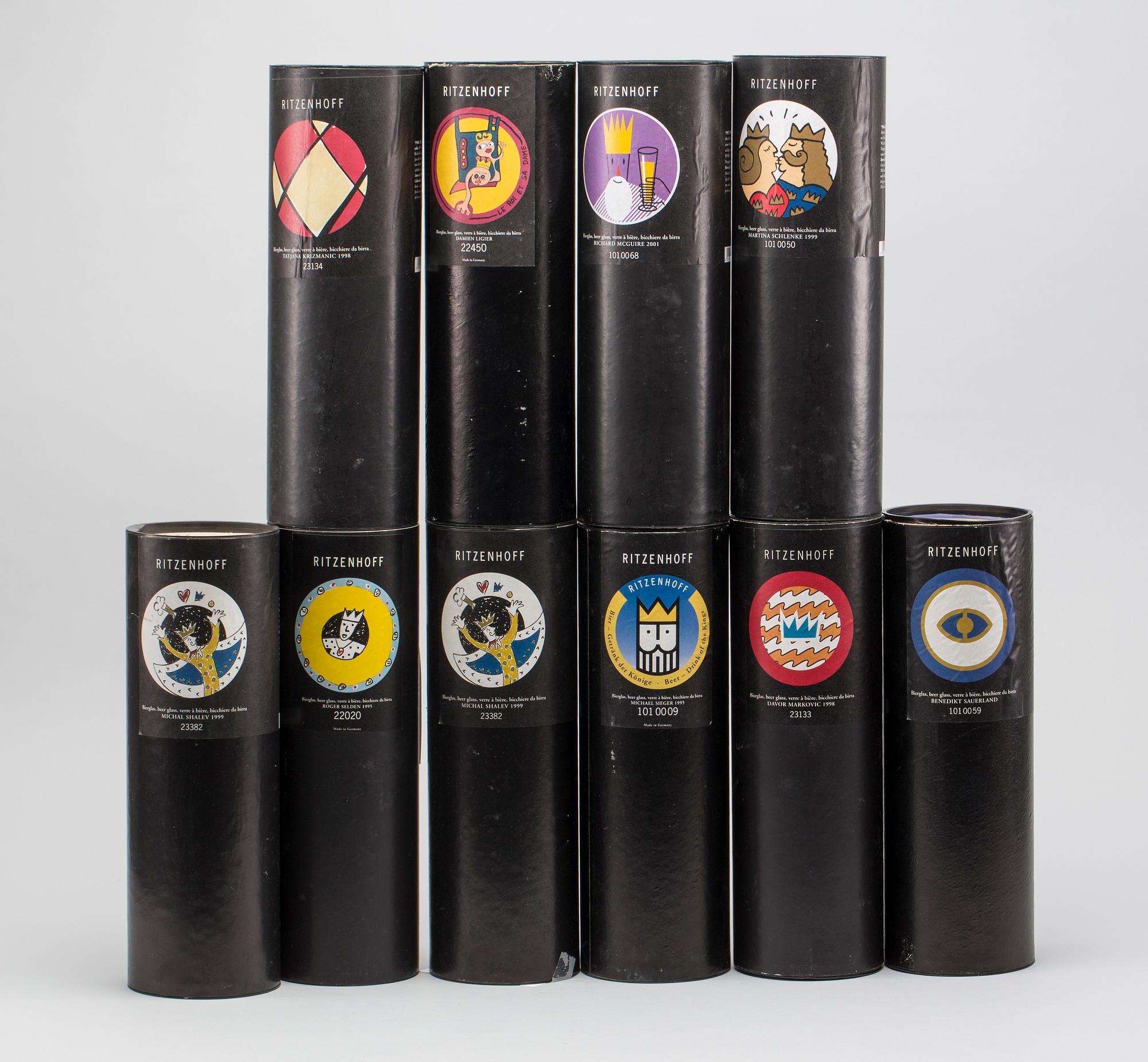 GLASSERVISDELAR, champagne-, snaps- och ölglas, 22 st, Ritzenhoff, Tyskland.