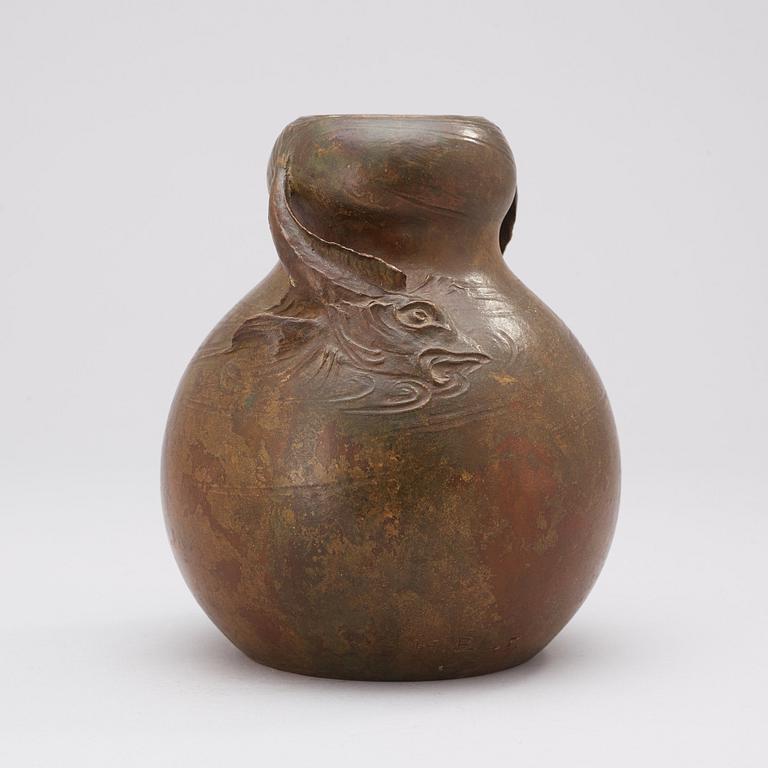 A Hugo Elmqvist Art Nouveau patinated bronze vase, Stockholm, early 1900's.