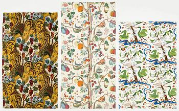 Josef Frank, fabric panels, 3 pcs, Firma Svenskt Tenn.