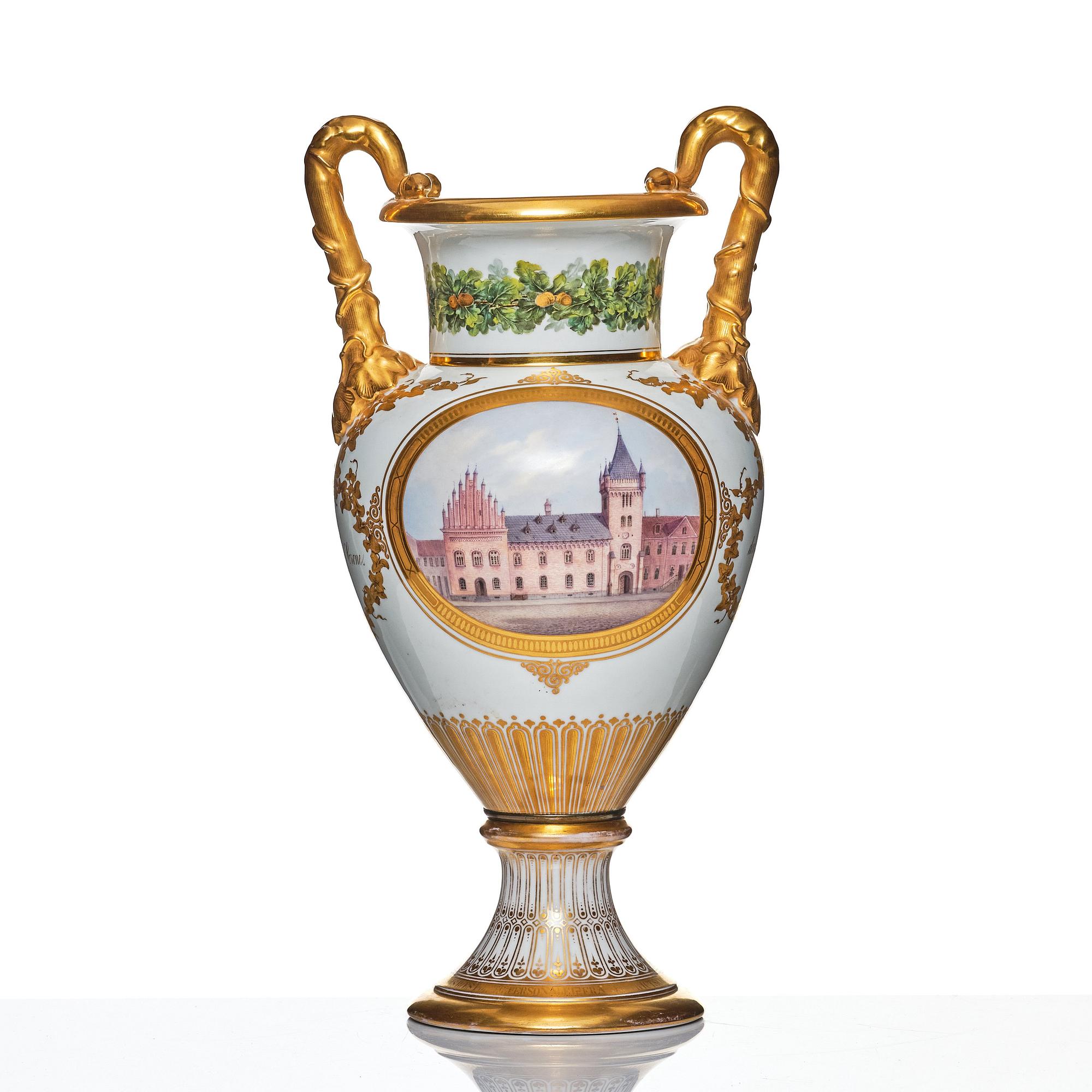 Bing & Grøndahl, a painted and gilt porcelain urn, Denmark, 1860's.