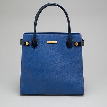BURBERRY, a blue leather tote bag.