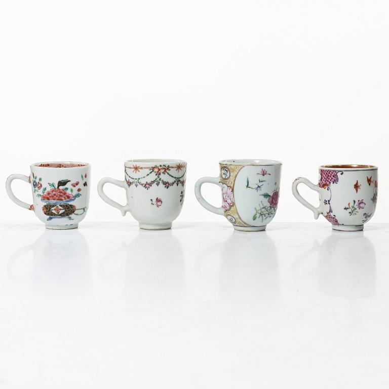 A group of 12 famille rose cups, Qing dynasty, Qianlong (1736-95).