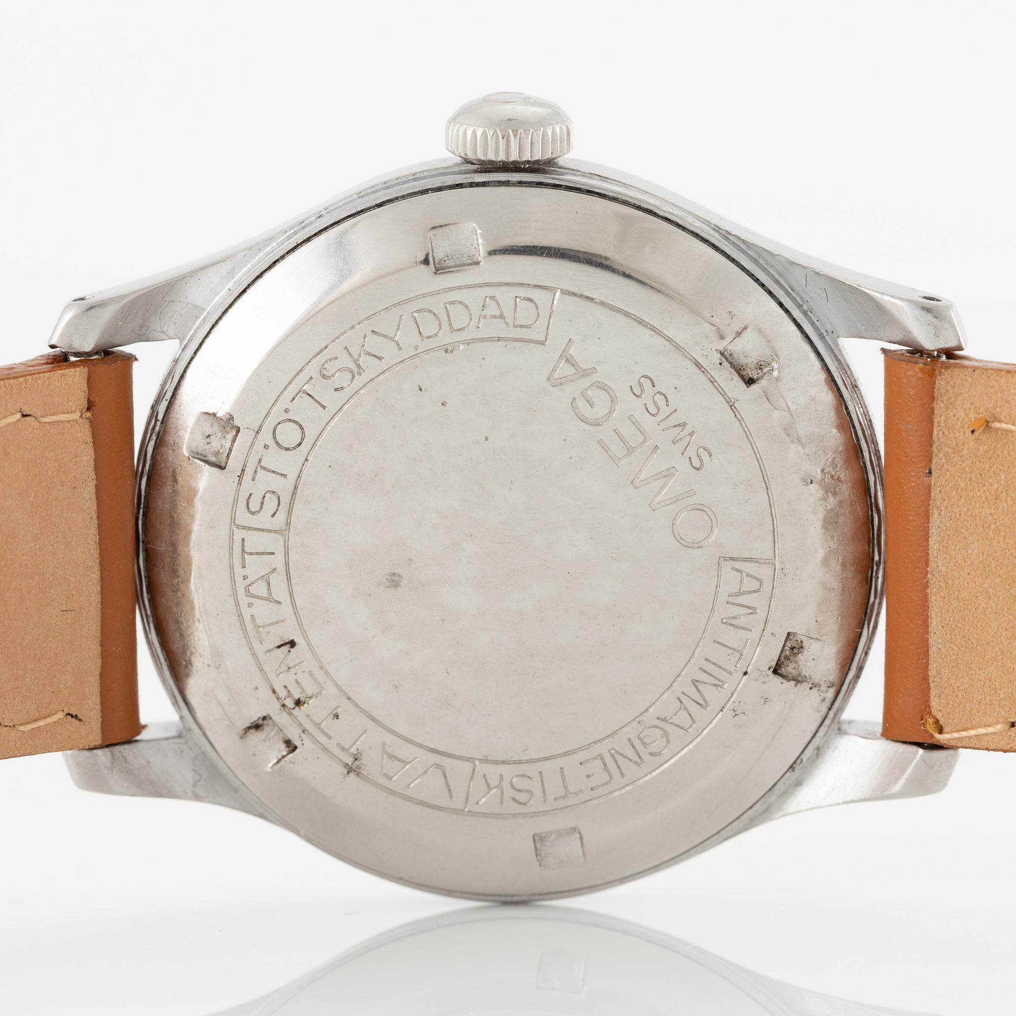 Omega, "Antimagnetisk, Vattentät, Stötskyddad", armbandsur, 35 mm.