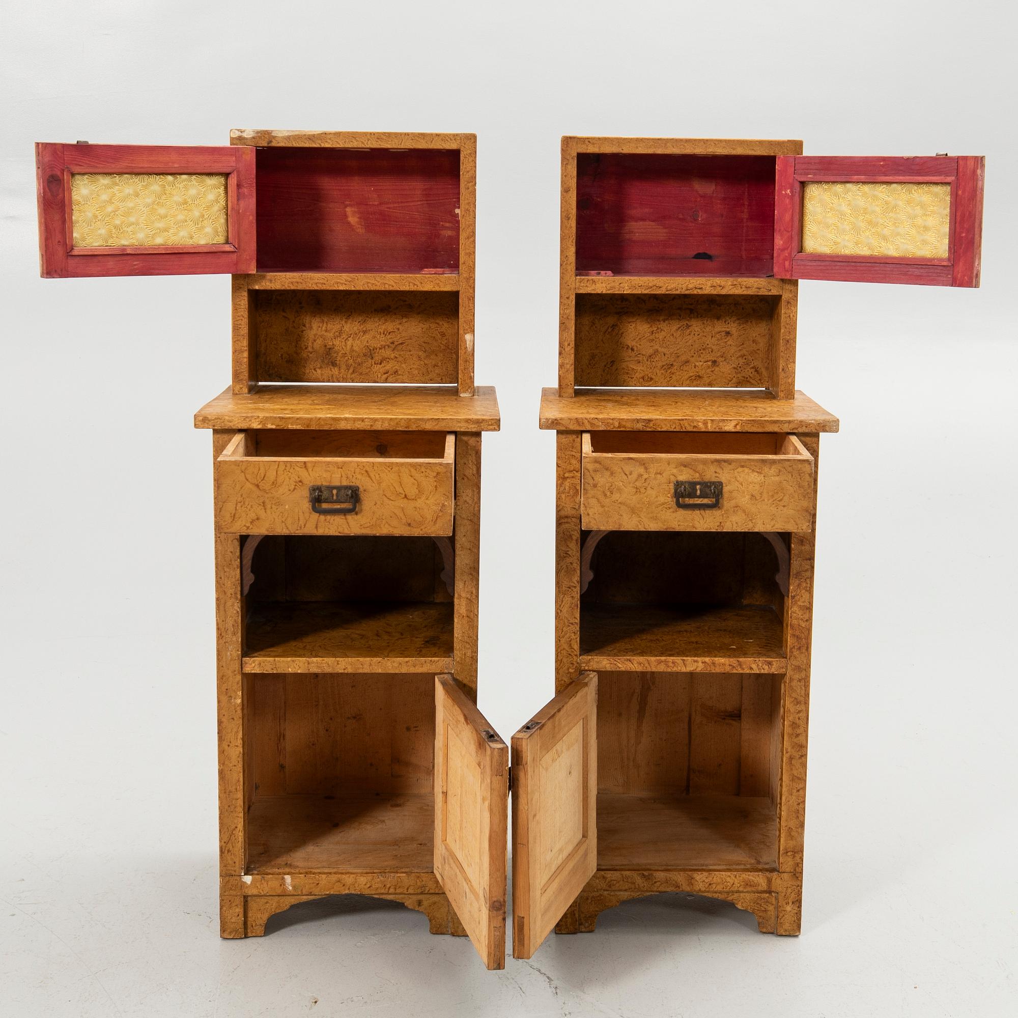 Bedside tables, a pair, first half of the 20th century.