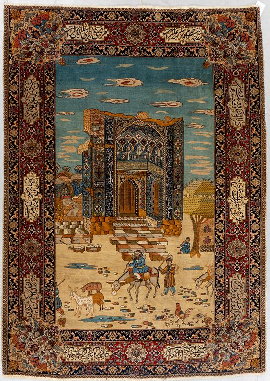 Matta, semiantik Täbris, figural, ca 198 x 142 cm.