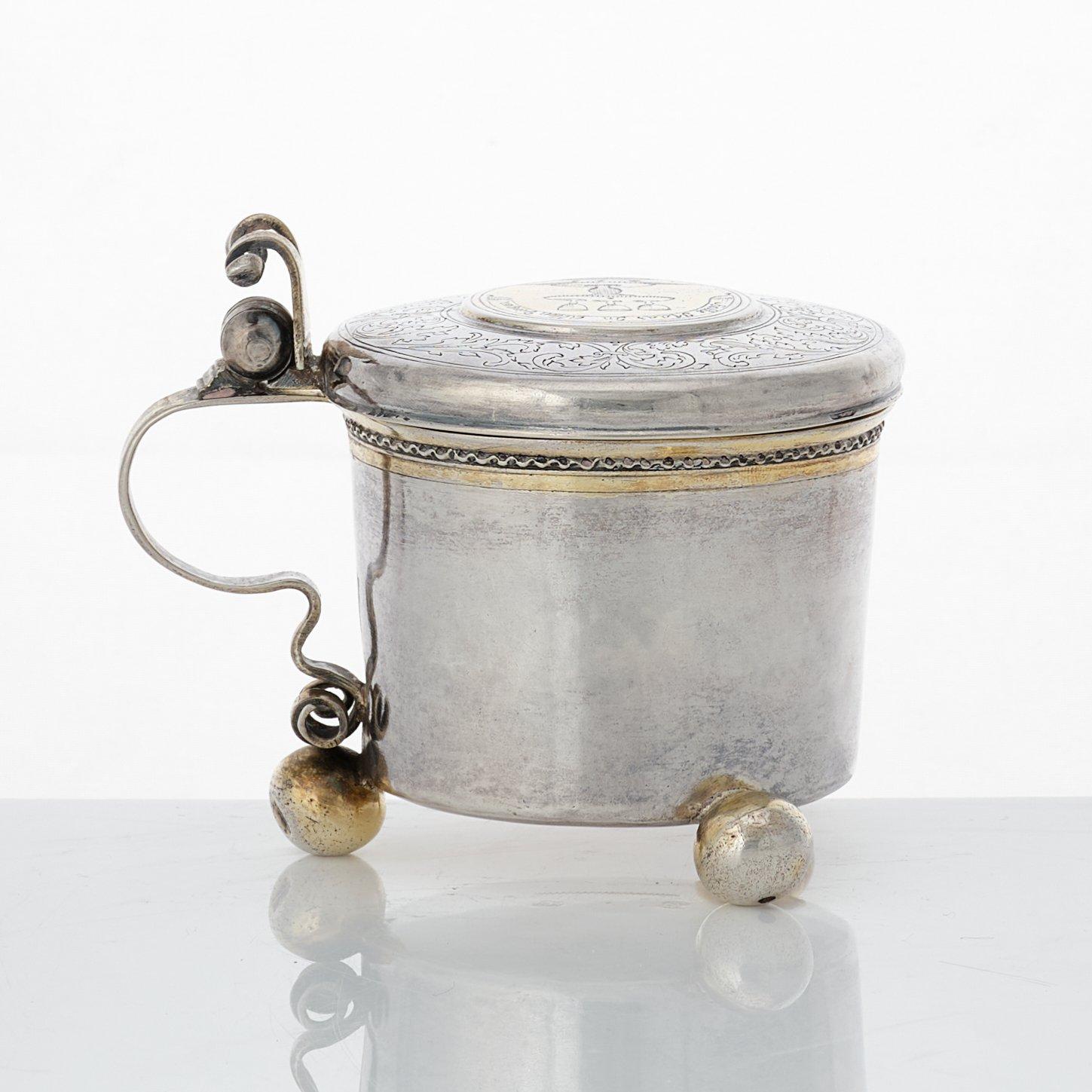 Magnus Myrman, miniatyrdryckeskanna, silver, Norrköping (verksam 1706-1730). Senbarock.