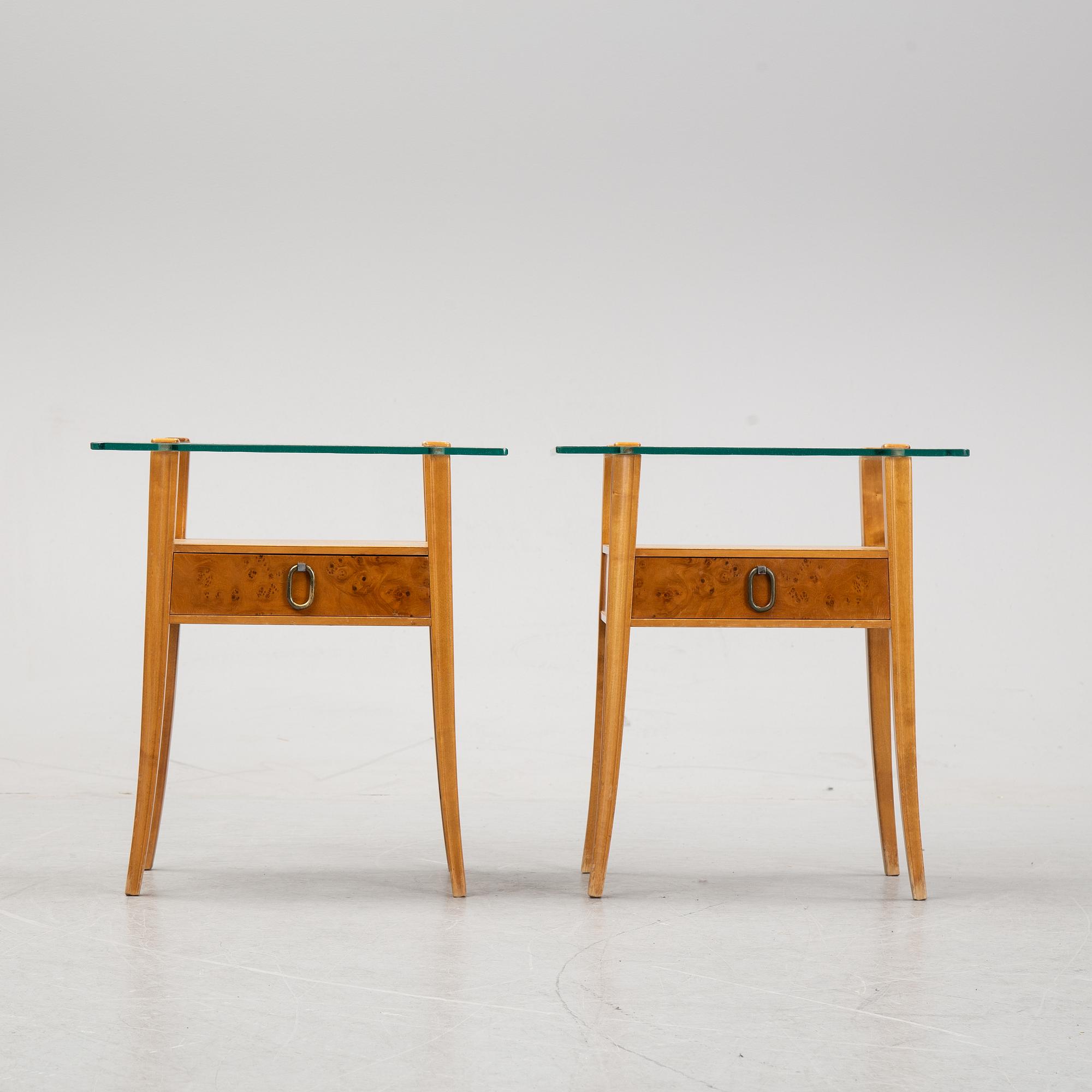 A pair of birch tree bed side tables from Bodafors, mid 20th century.
