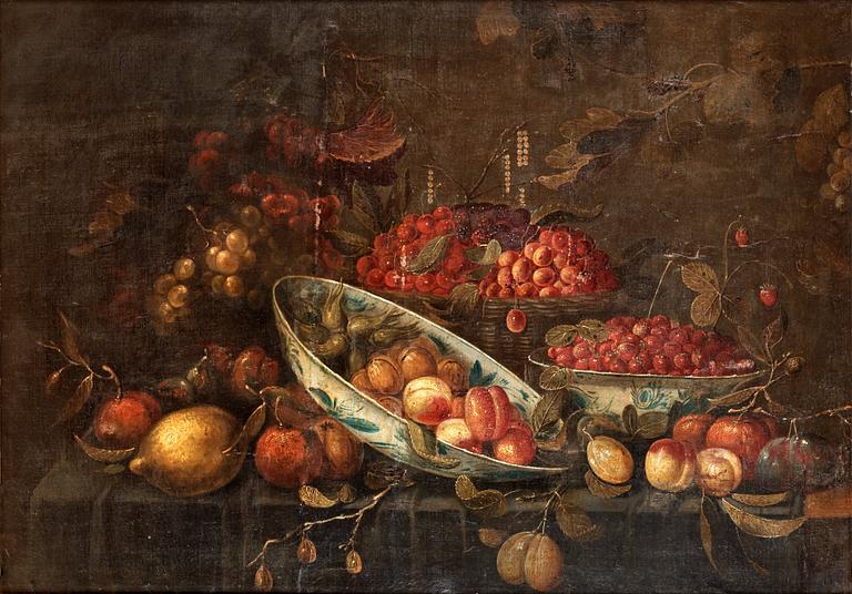 Still life with lemons, sherries and plums.