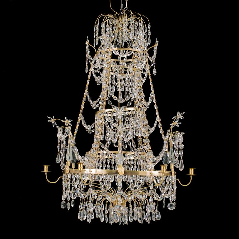 LJUSKRONA, gustaviansk stil (äldre prismor), 1900-tal. Höjd ca 113 cm.