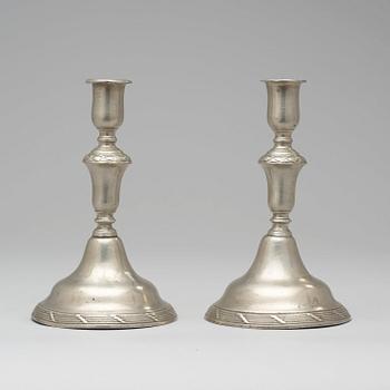 A pair of Gustavian pewter candlesticks by E P Krietz 1775.