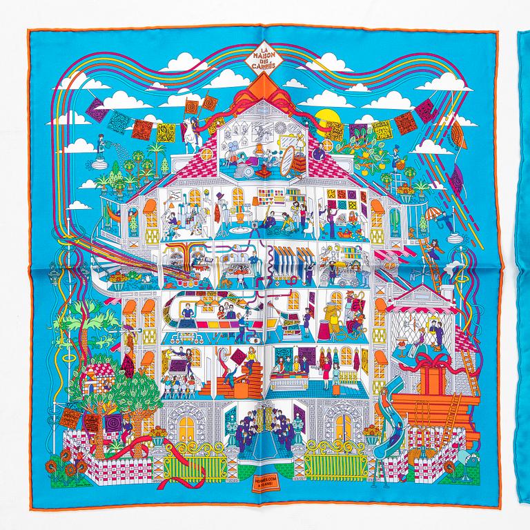 HERMÈS, two pochette/gavroche scarves.