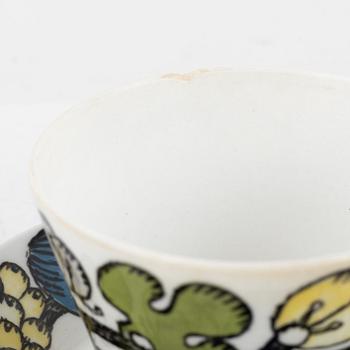 Stig Lindberg, kaffekoppar med fat, 5 st, benporslin, "Riviera", Gustavsberg, 1970-tal.