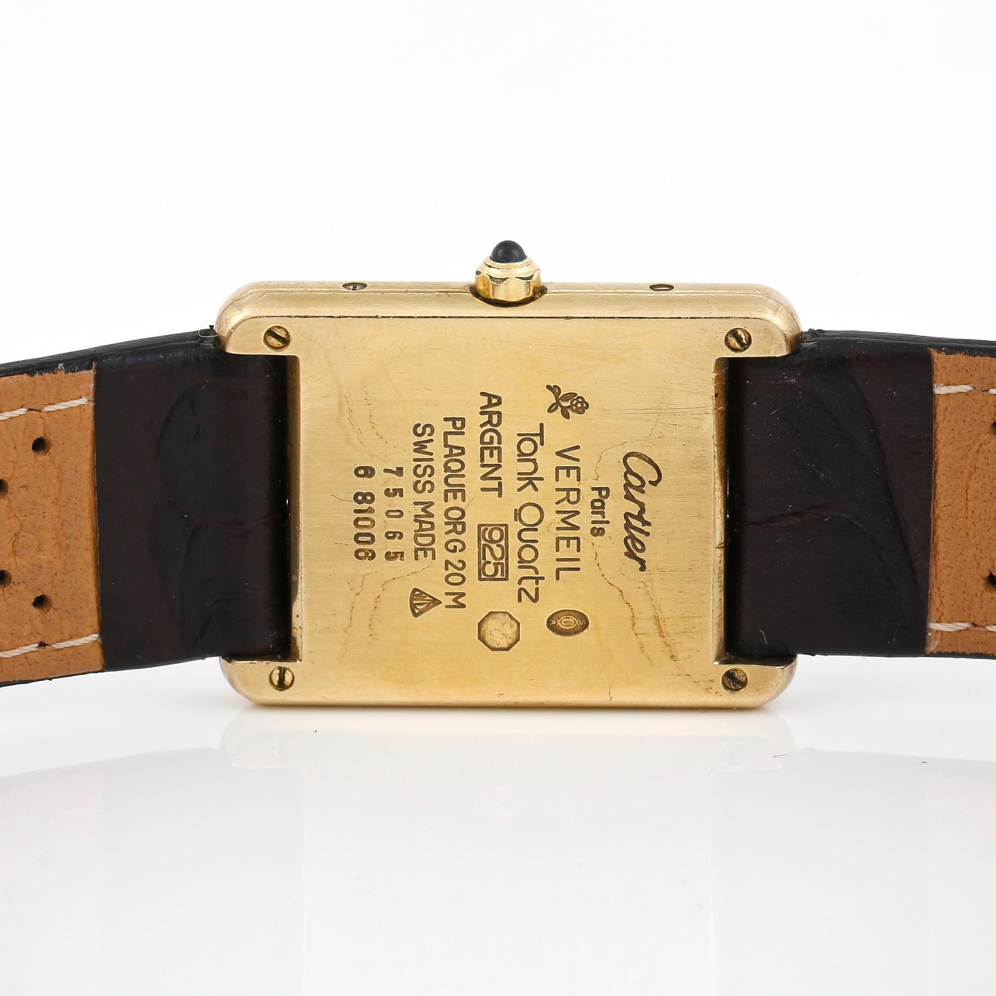 ARMBANDSUR, must de CARTIER, Tank, förgyllt silver, quartz, mineralglas, ca 1990.